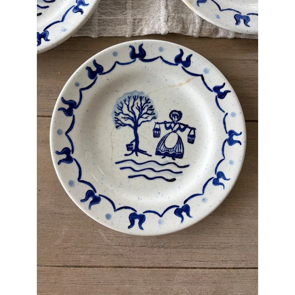 Vintage Metlox Poppytrail Provincial Blue Bread dessert Plates Set 7 California